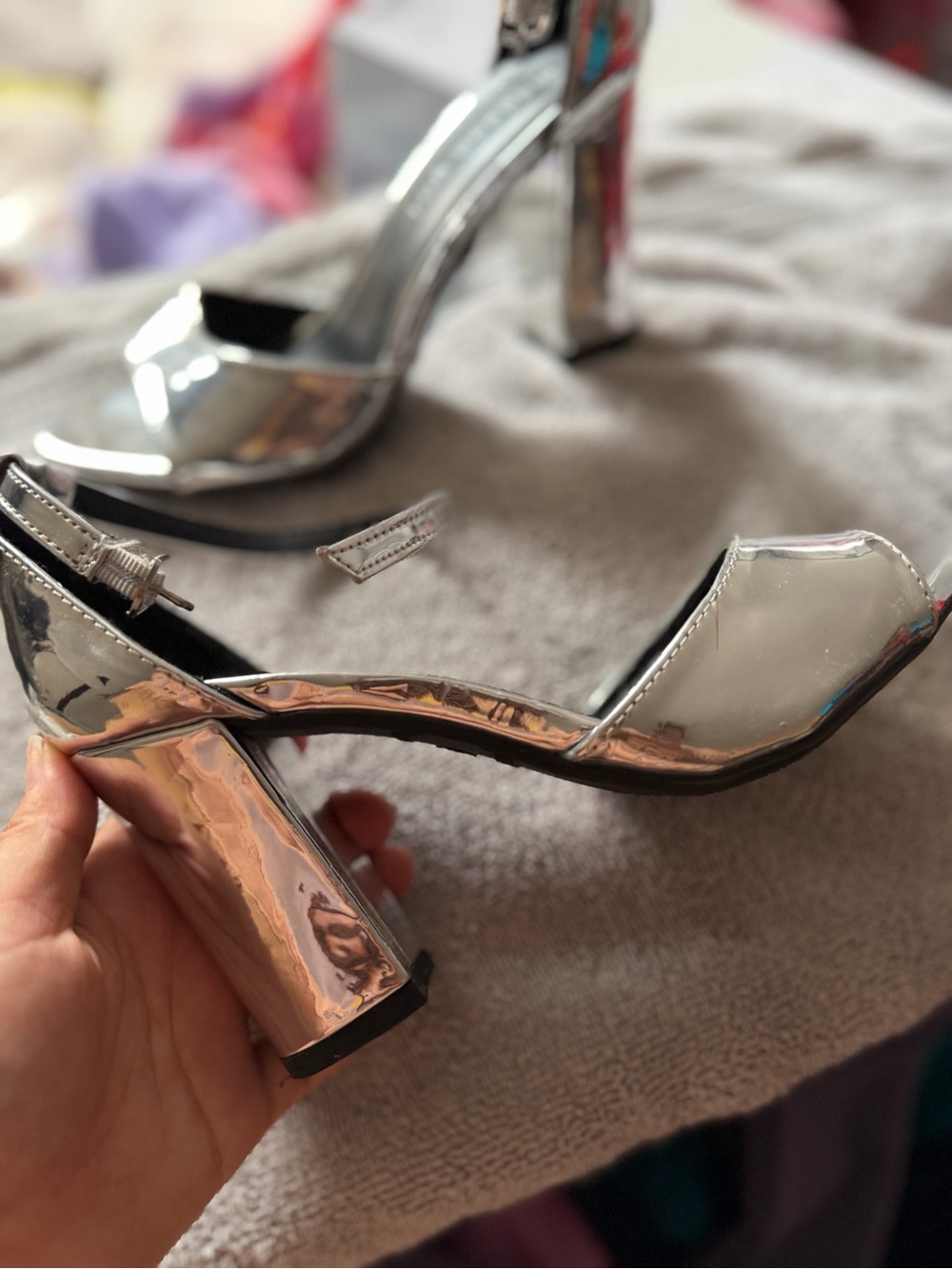 Madden Girl Silver Metallic Block Heel Sandals